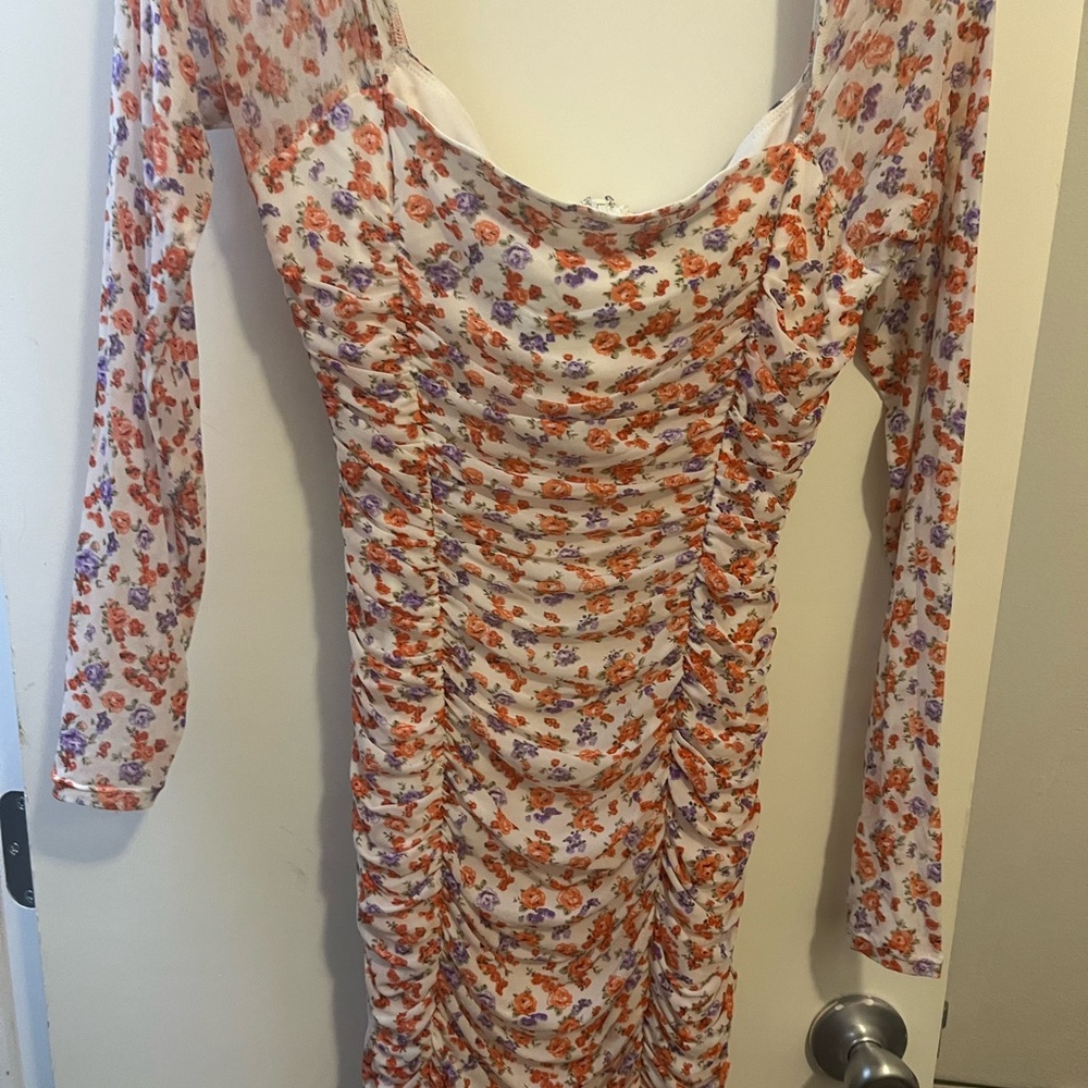 Forever 21 Floral Long Sleeve Dress - Orange and Purple
